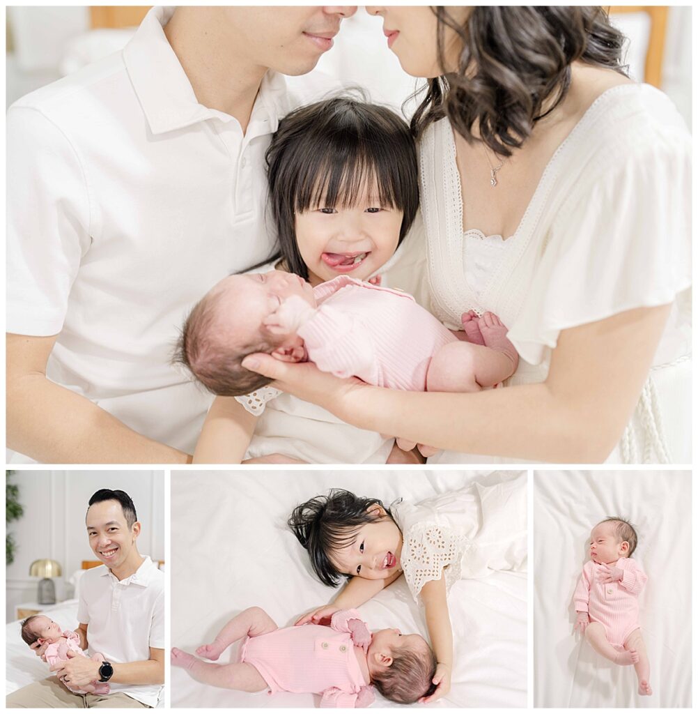 one-month old baby girl newborn photoshoot with family
